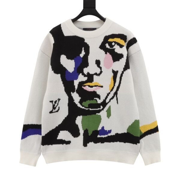 430 Louis Vuitton Face Jacquard Round Neck Sweater Autumn/Winter Portrait Theme Show Series Sweater, Classic OS Cutting Design