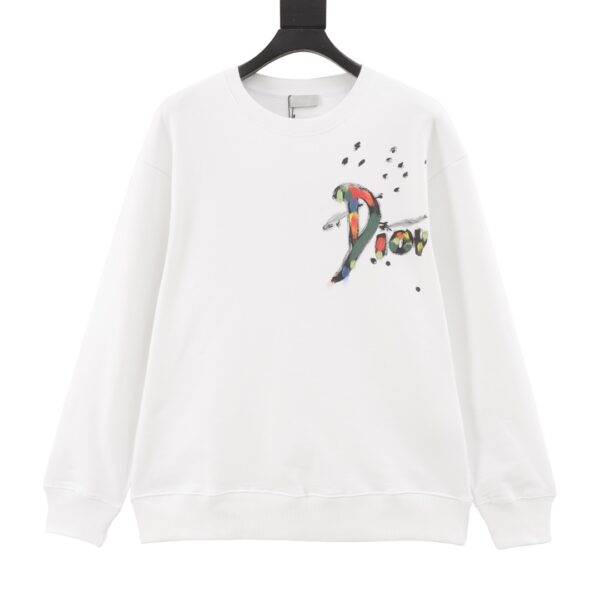 Dior/Dior 24Fw painted splashed ink letter printed round neck hoodie